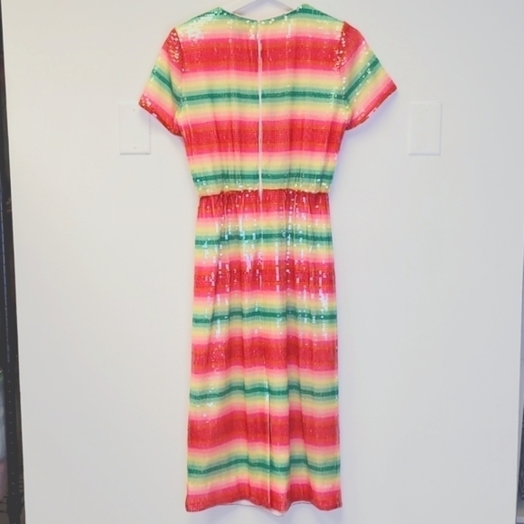 J.Crew Short-Sleeve Sequin Dress in Watermelon Stripe Size 2 - Picture 4 of 16